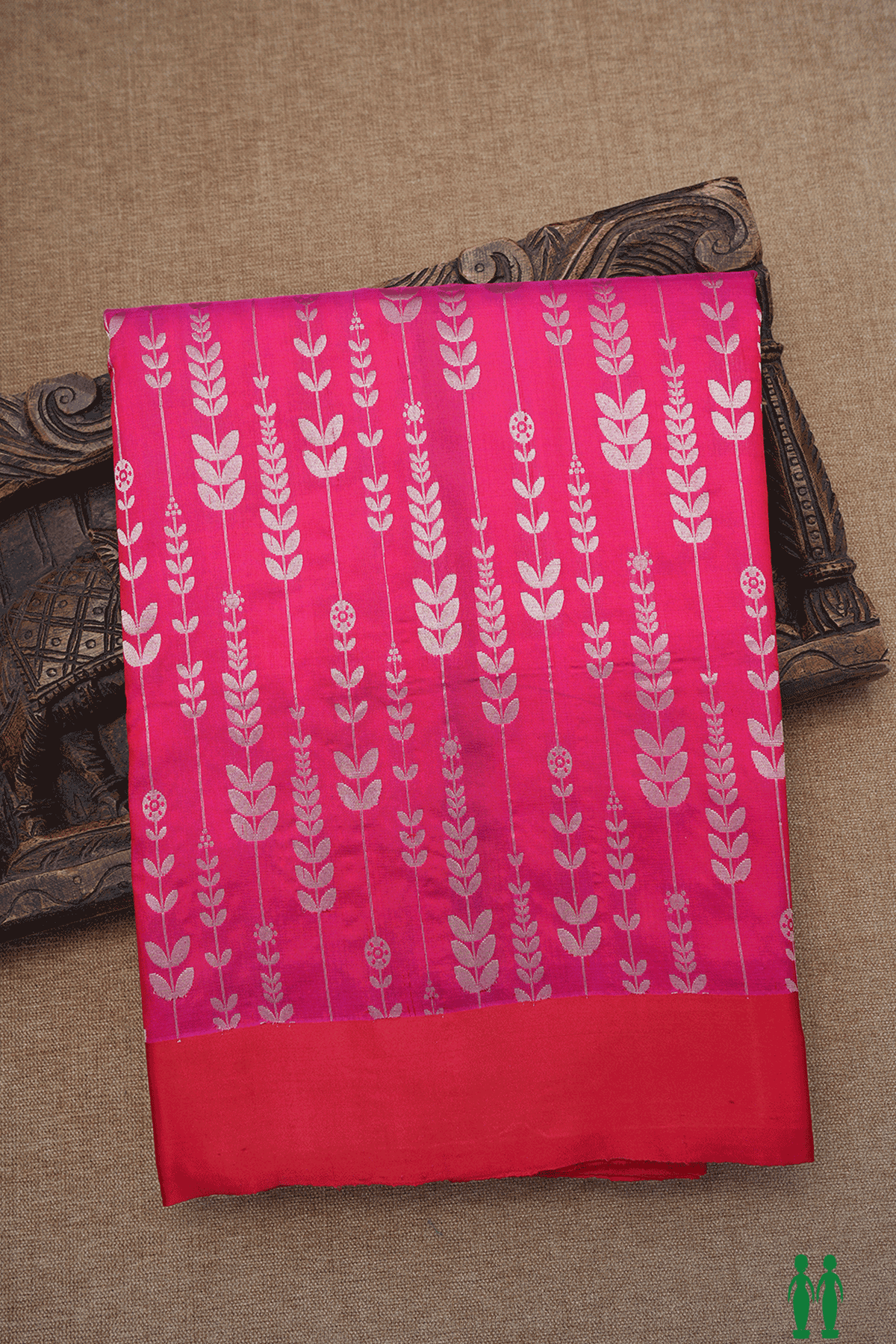 Allover Leaf Design Hot Pink Banarasi Silk Saree