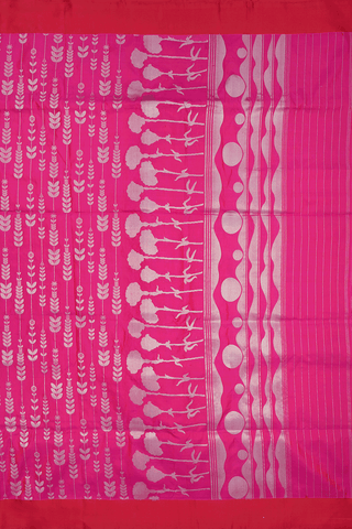 Allover Leaf Design Hot Pink Banarasi Silk Saree