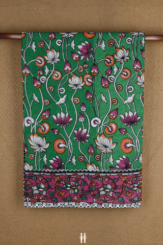 Allover Lotus Design Green Printed Kalamkari Cotton Saree