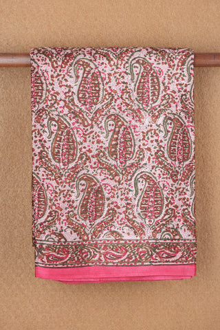 Allover Paisley Design Baby Pink Printed Silk Saree