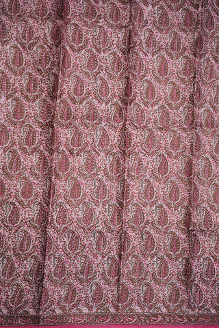 Allover Paisley Design Baby Pink Printed Silk Saree