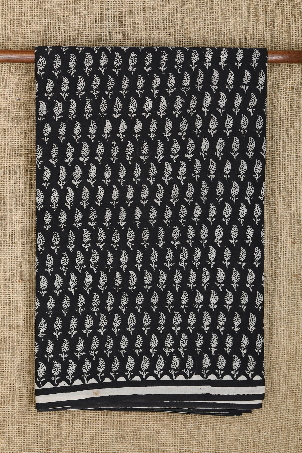 Paisley Design Black Jaipur Printed Cotton Saree