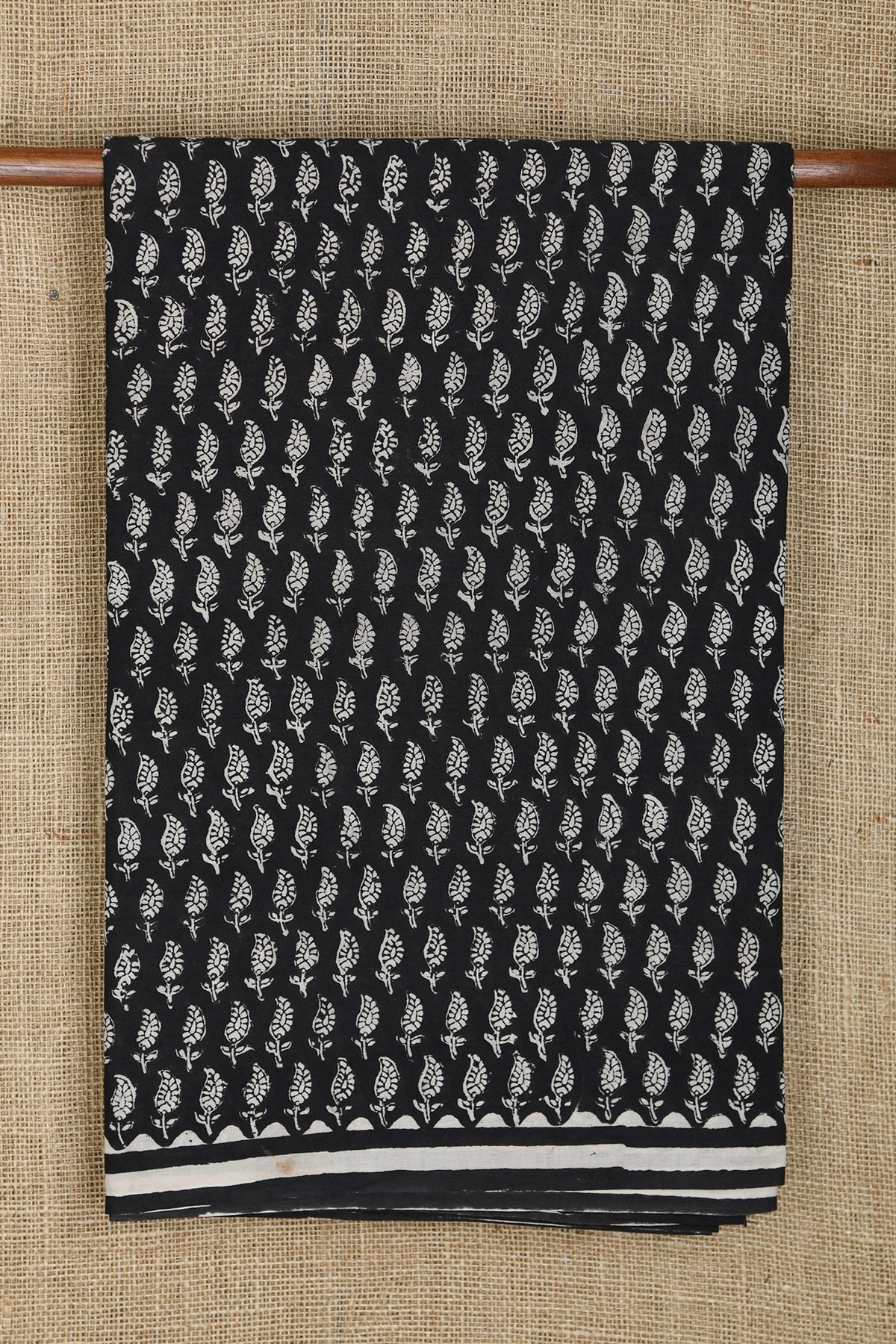 Paisley Design Black Jaipur Printed Cotton Saree