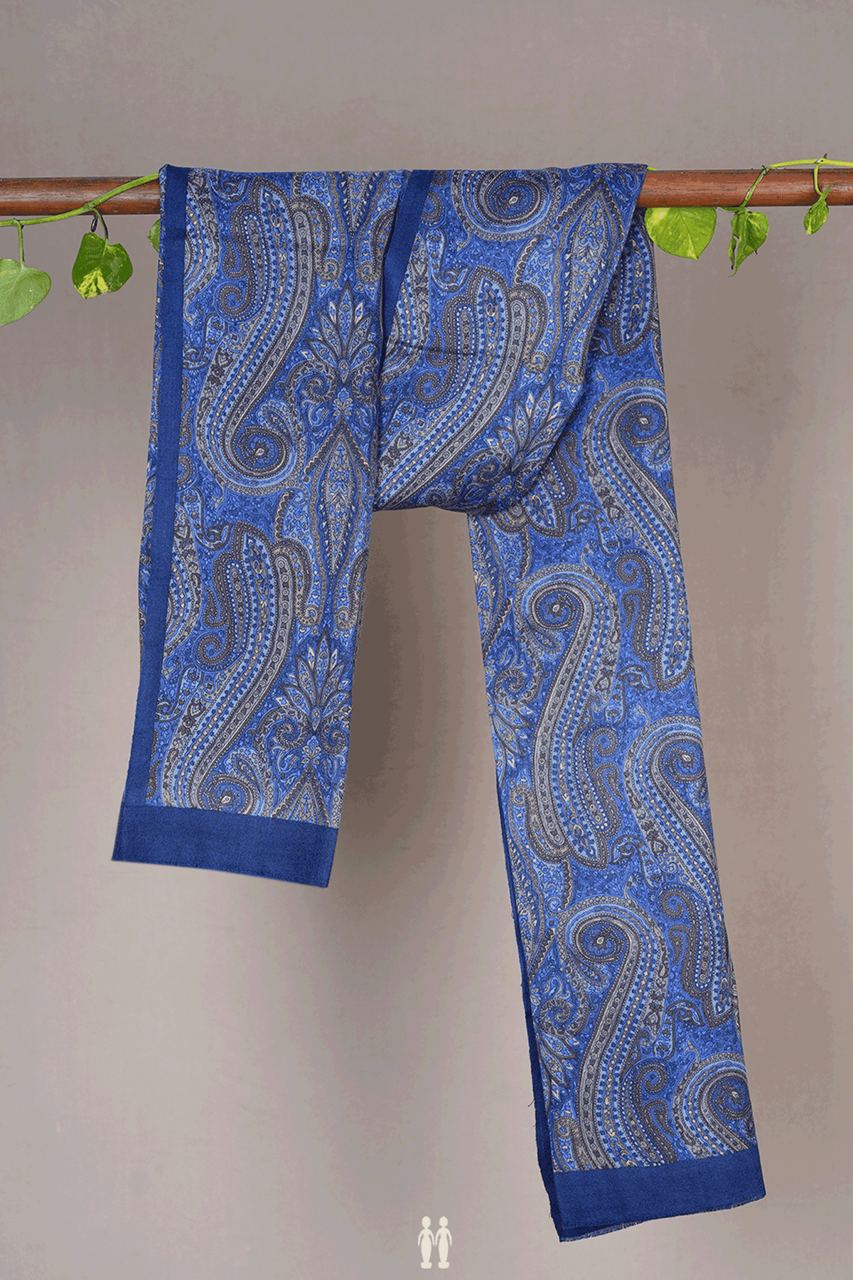 Allover Paisley Design Blue Woolen Shawl