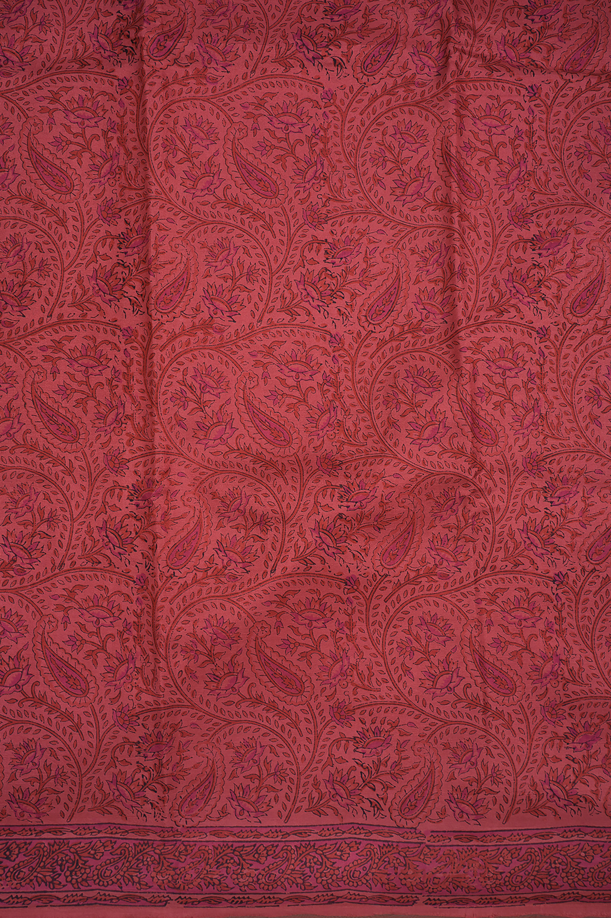Allover Paisley Design Blush Red Printed Silk Saree