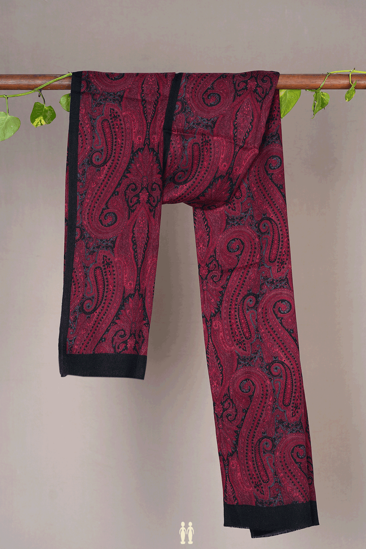 Allover Paisley Design Burgundy Red Woolen Shawl