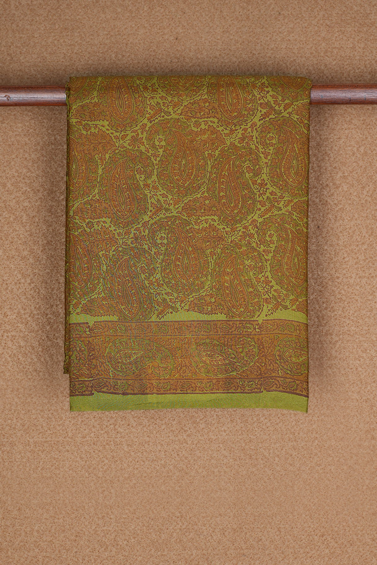 Allover Paisley Design Mehendi Green Printed Silk Saree