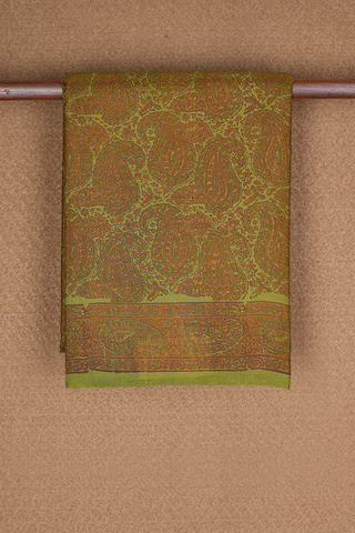 Allover Paisley Design Mehendi Green Printed Silk Saree