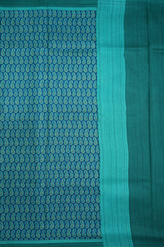 Allover Paisley Design Navy Blue Printed Silk Saree