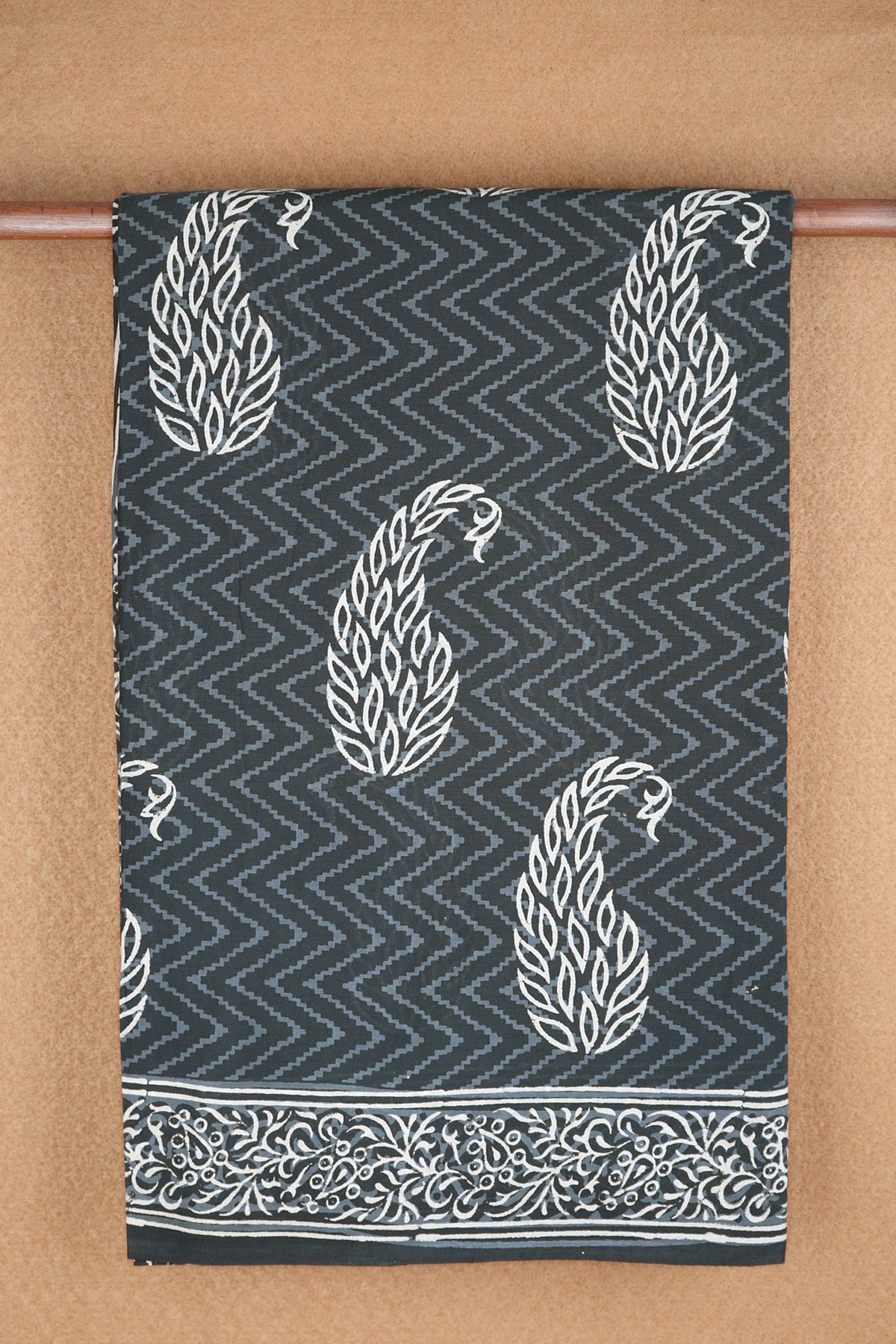 Allover Paisley Design Pigeon Grey Jaipur Cotton Saree