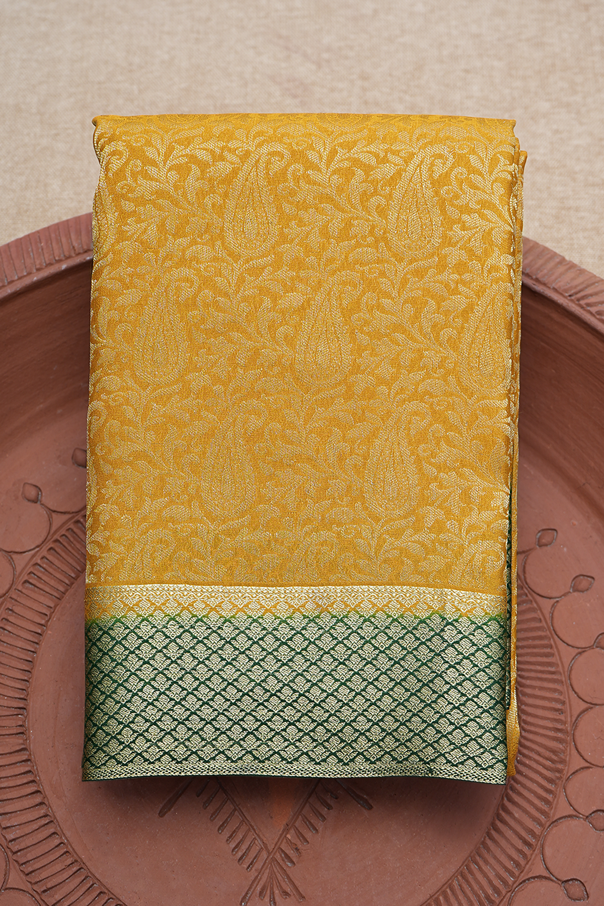 Allover Paisley Zari Design Golden Yellow Mysore Silk Saree