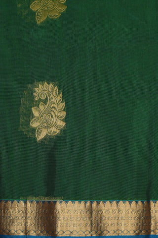 Paisley Zari Motifs Forest Green Kora Silk Cotton Saree