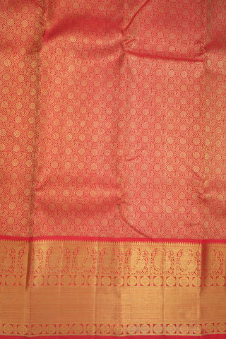 Allover Peacock And Rudraksh Zari Design Chilli Red Kanchipuram Silk Saree
