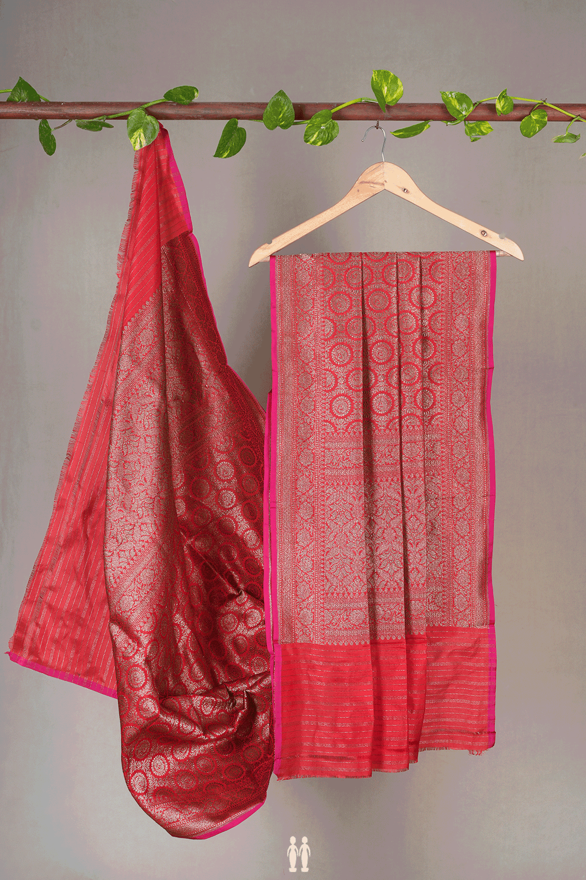 Allover Peacock Design Chilli Red Banaras Silk Dupatta