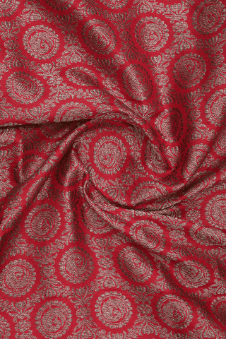 Allover Peacock Design Chilli Red Banaras Silk Dupatta