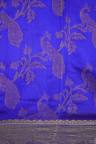 Allover Peacock Zari Design Indigo Blue Raw Silk Saree