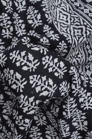 Allover Printed Design Black Jaipur Cotton Saree
