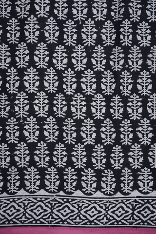 Allover Printed Design Black Jaipur Cotton Saree