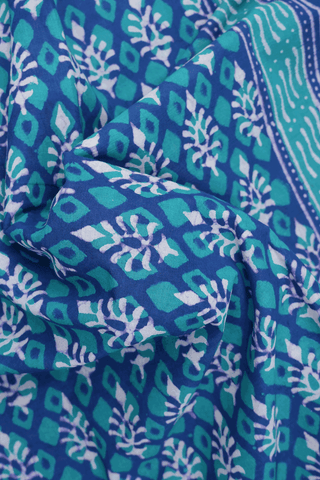 Allover Printed Design Blue And Green Jaipur Cotton Saree