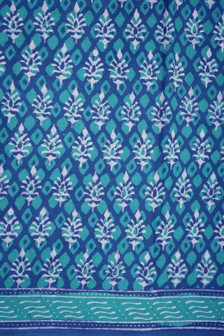 Allover Printed Design Blue And Green Jaipur Cotton Saree
