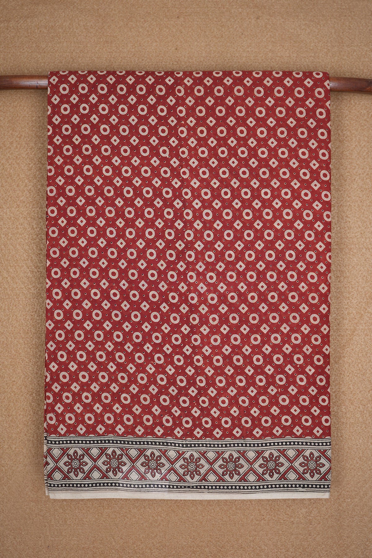 Allover Printed Design Brick Red Kalamkari Cotton Saree
