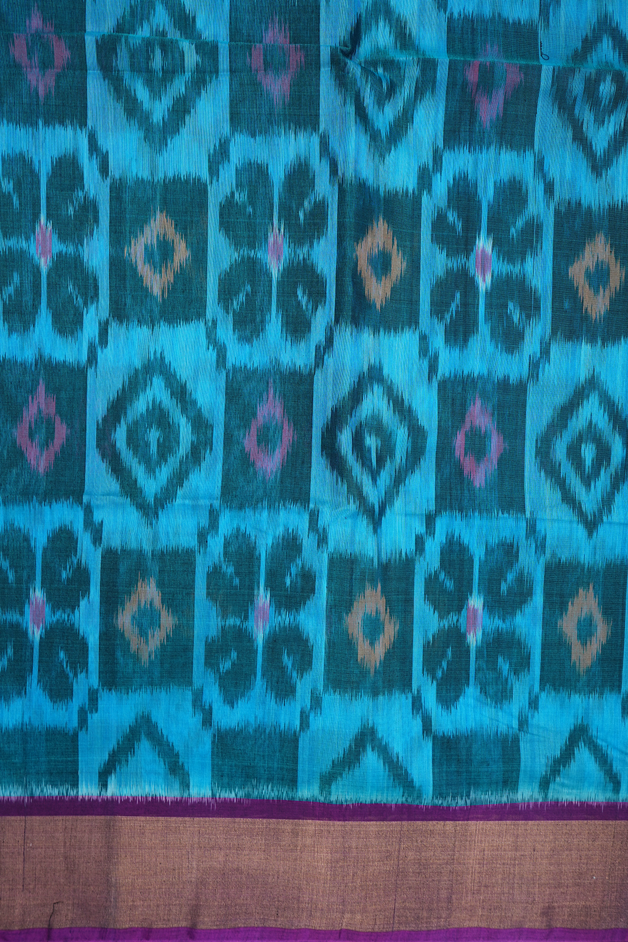 Allover Printed Design Deep Sky Blue Kora Silk Cotton Saree