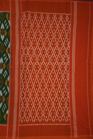 Allover Printed Design Fern Green Pochampally Cotton Saree