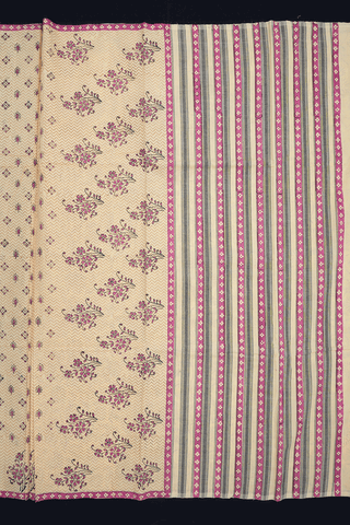 Allover Printed Design Pale Yellow Mangalagiri Cotton Saree