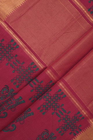 Allover Printed Design Ruby Red Mangalagiri Cotton Saree
