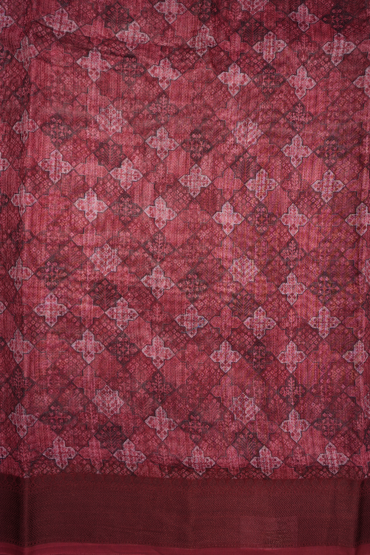 Allover Printed Design Shades Of Red Chanderi Cotton Saree