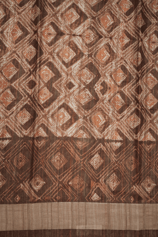 Allover Printed Design Shades Of Brown Semi Tussar Silk Saree