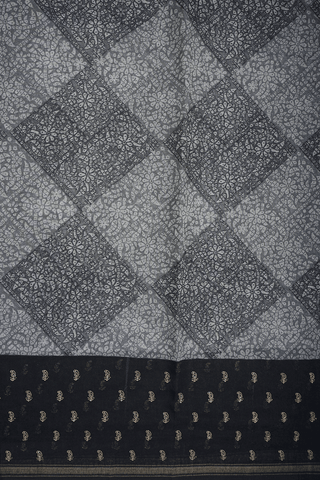 Allover Printed Design Shades Of Grey Semi Tussar Silk Saree
