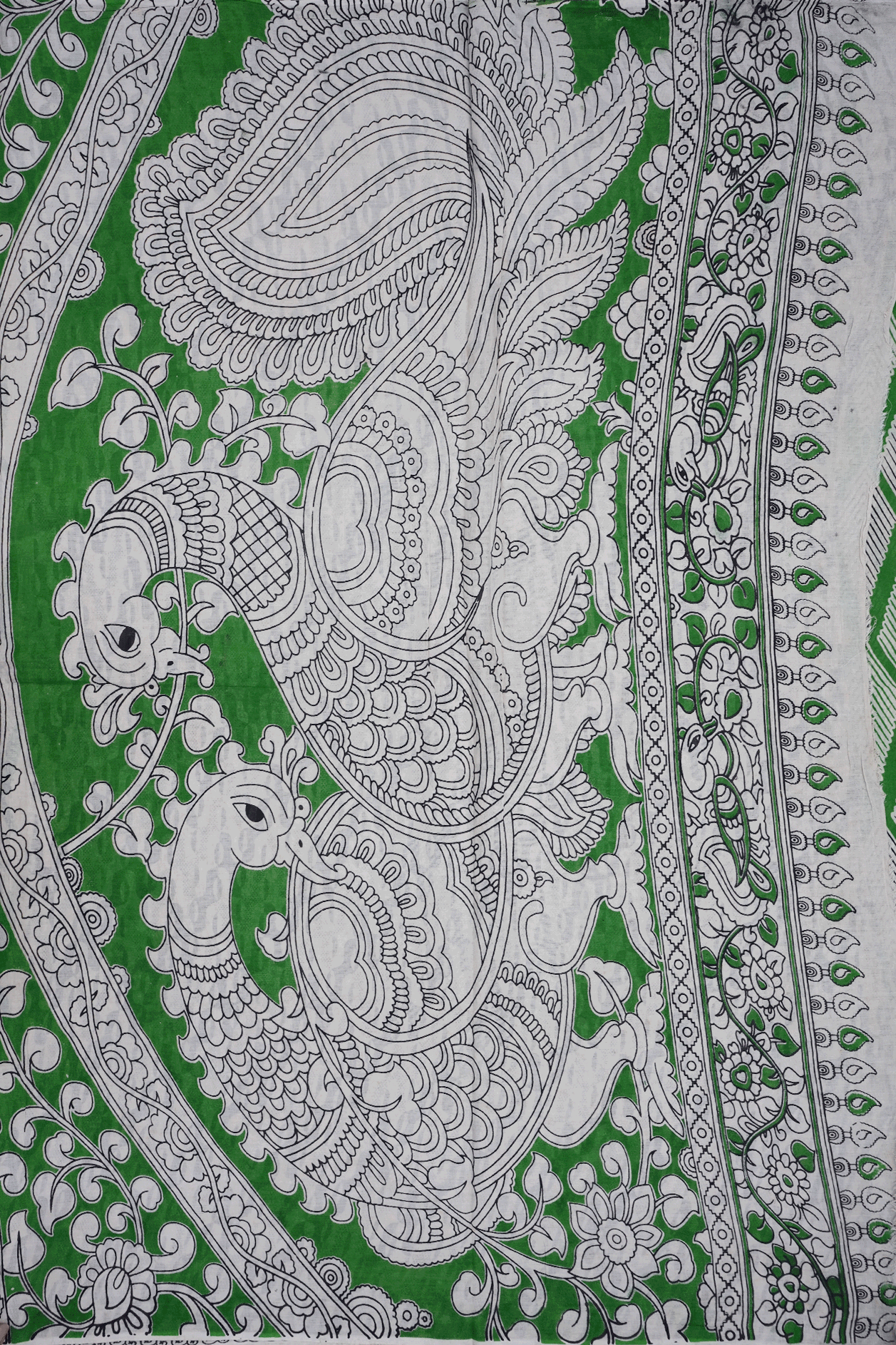 Allover Printed Design Green Kalamkari Cotton Saree