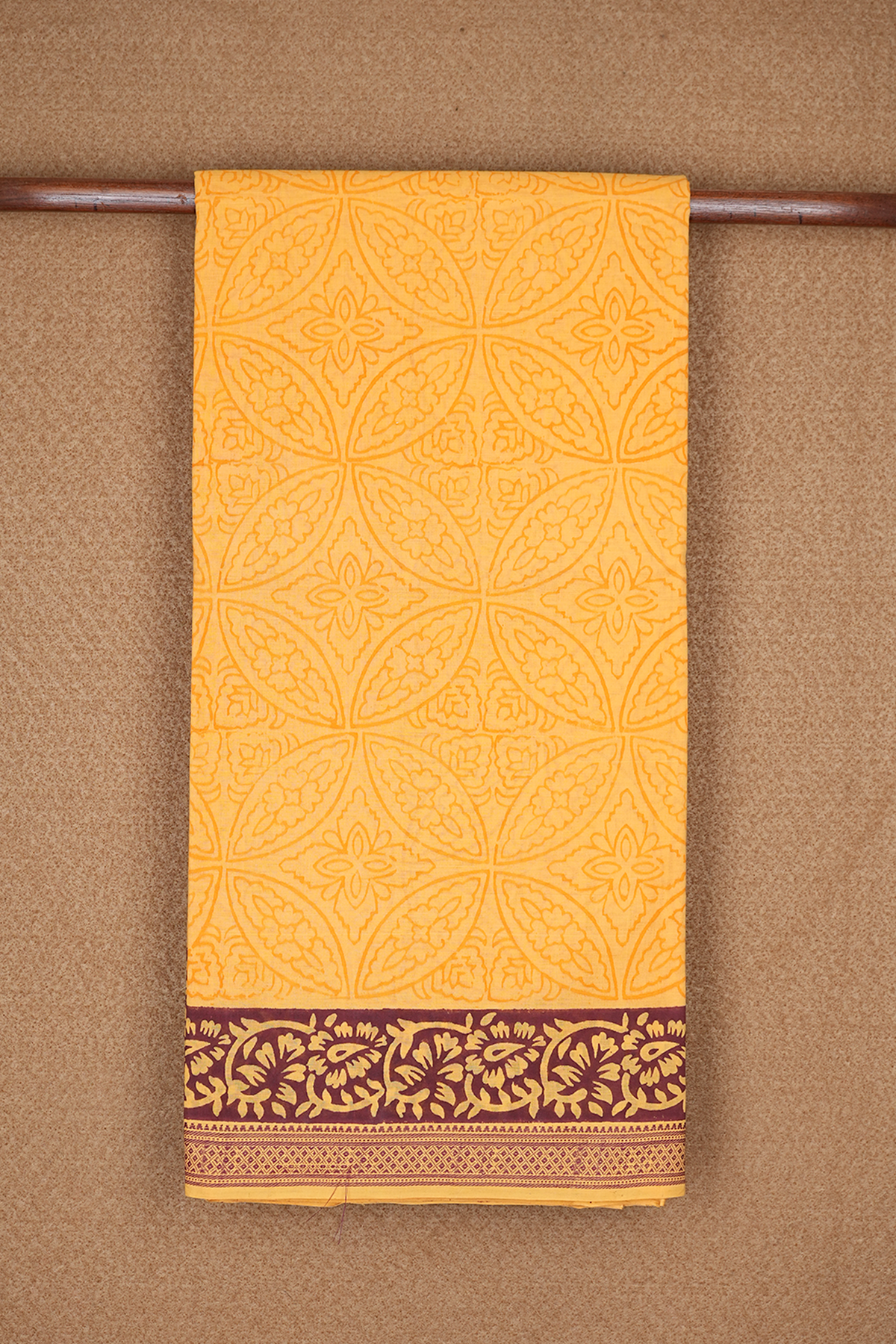 Allover Printed Design Yellow Mangalagiri Cotton Saree