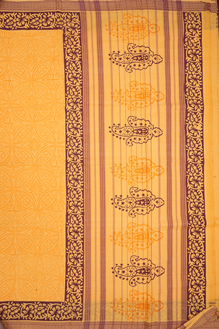 Allover Printed Design Yellow Mangalagiri Cotton Saree