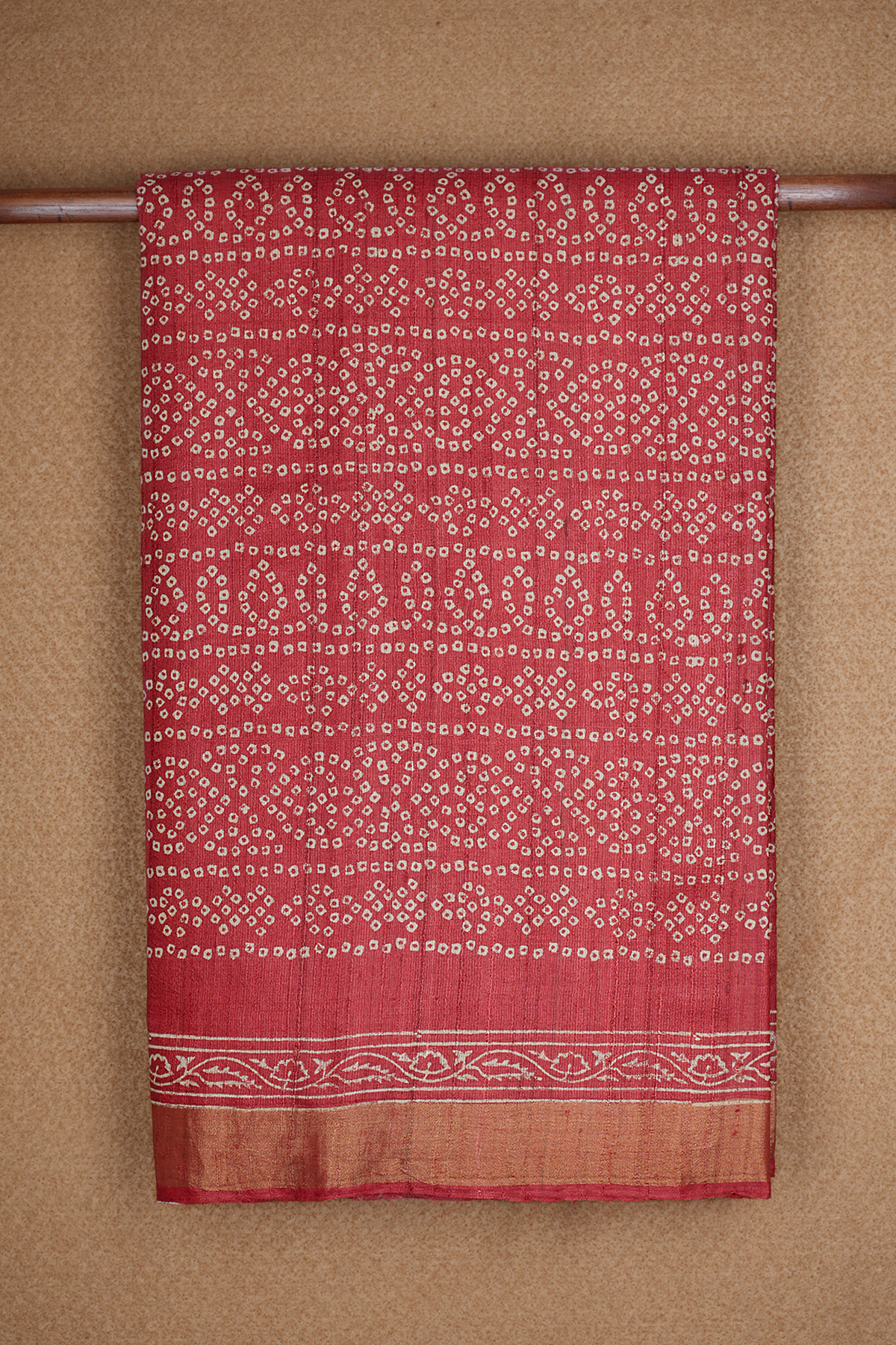 Allover Printed Dusty Red Tussar Silk Saree