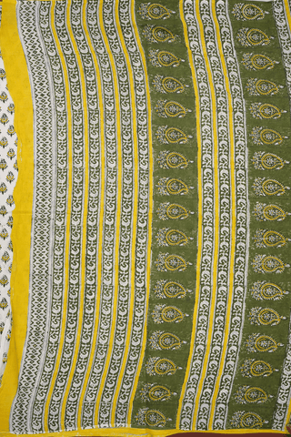 Allover Printed Motifs Off White Jaipur Cotton Saree