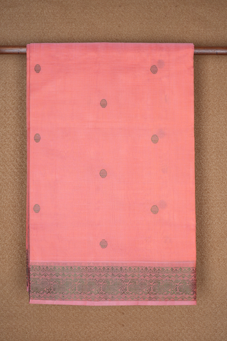 Allover Rudraksh Design Coral Pink Silk Cotton Saree