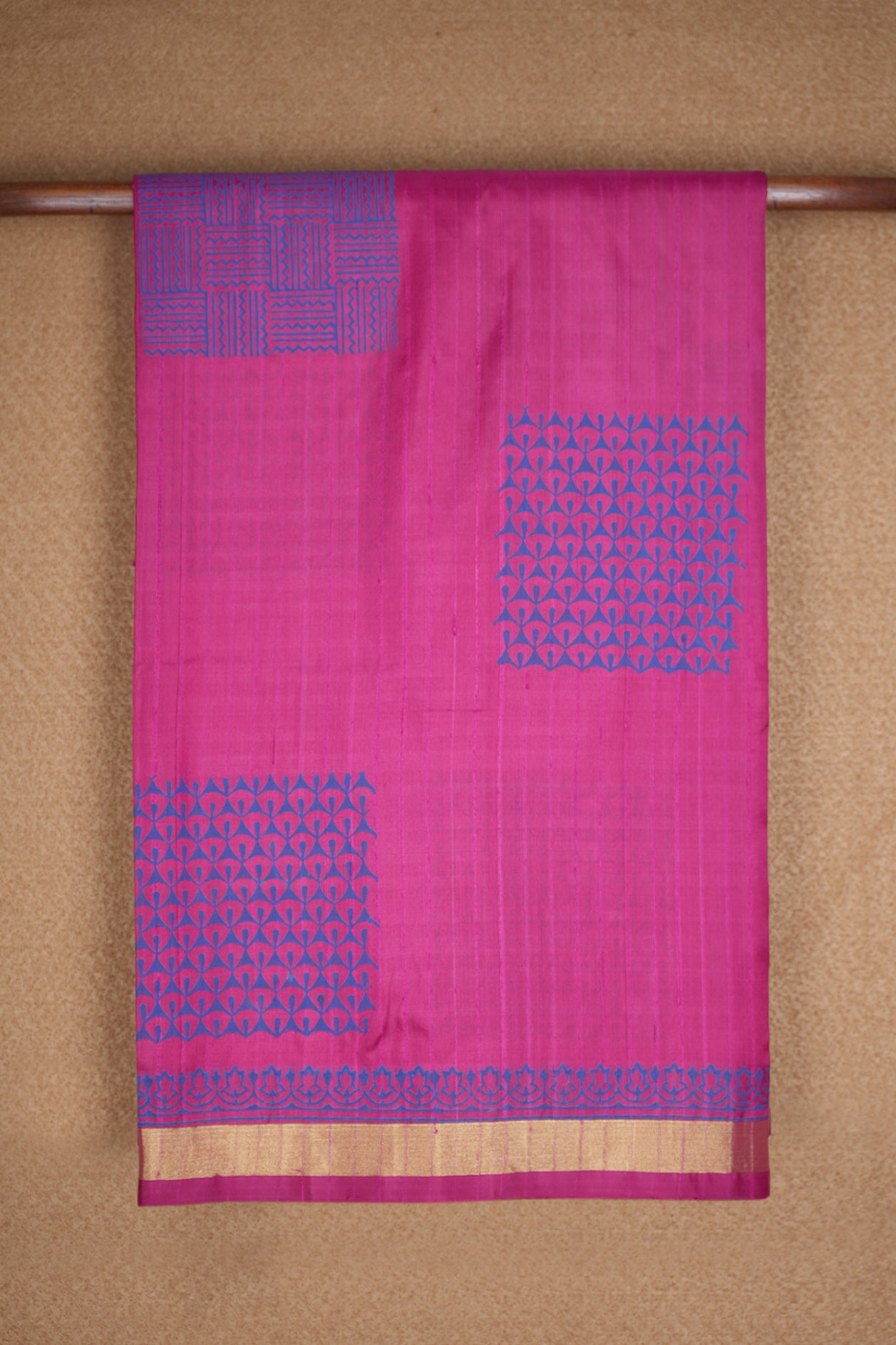 Allover Square Design Magenta Kanchipuram Printed Silk Saree