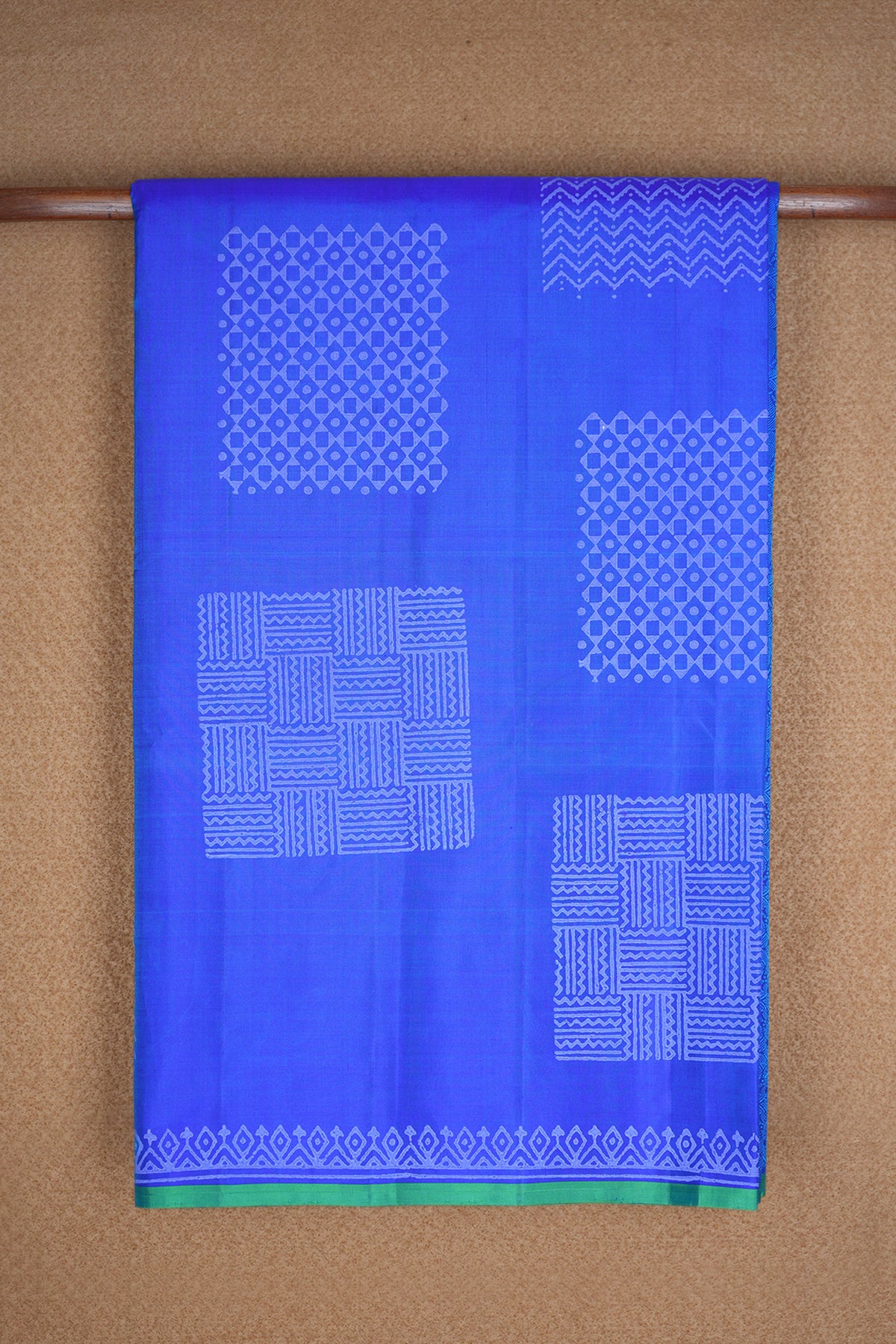 Allover Square Design Royal Blue Kanchipuram Printed Silk Saree