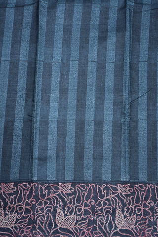Allover Stripe Design Greyish Blue Printed Tussar Silk Saree