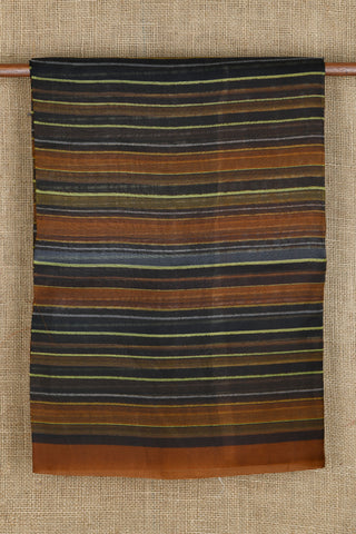 Stripes Black And Brown Organza Silk Saree