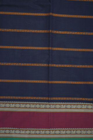 Allover Stripes Design Navy Blue Coimbatore Cotton Saree