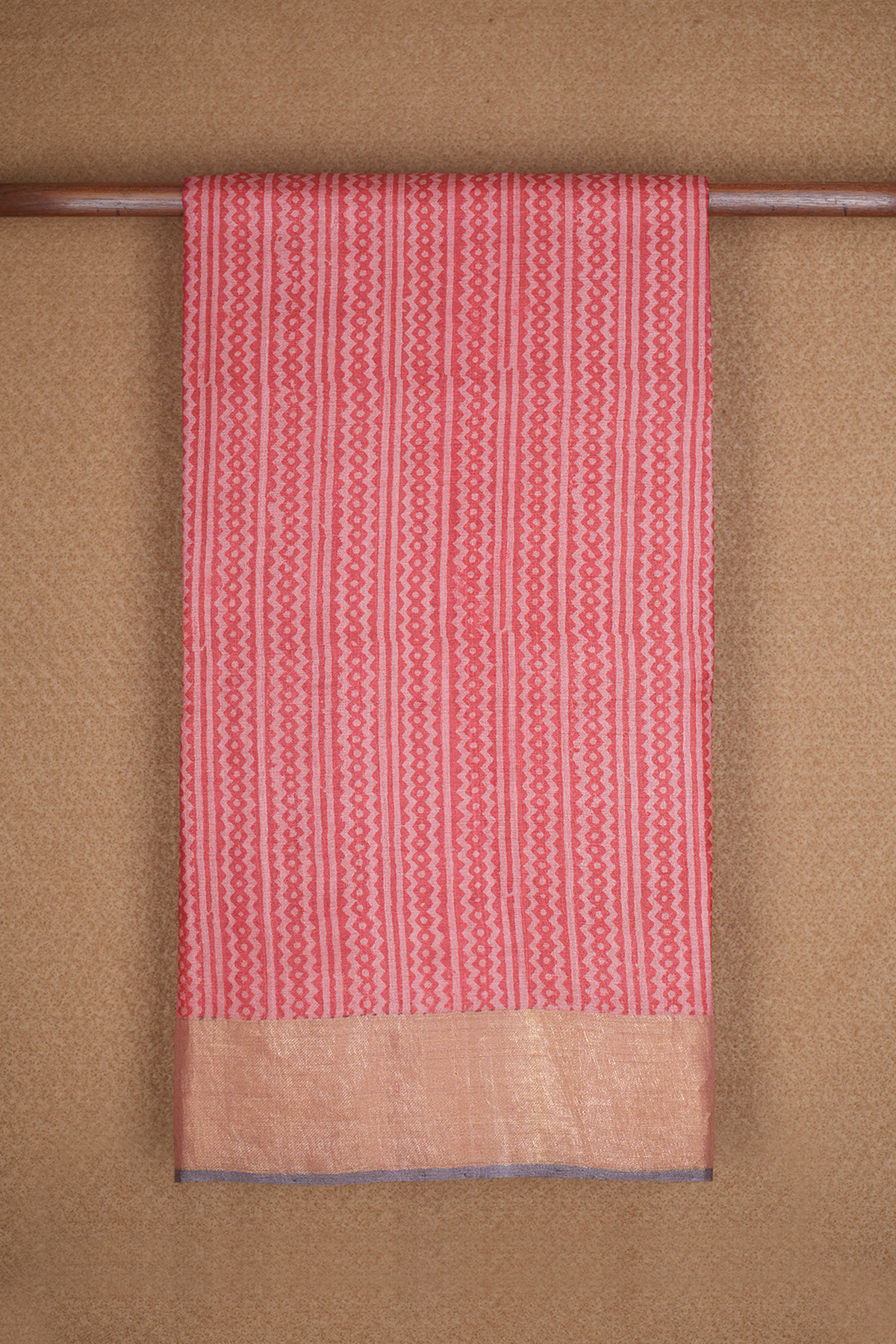 Allover Stripes Design Blush Red Tussar Silk Saree