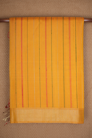 Allover Stripes Design Saffron Yellow Raw Silk Saree