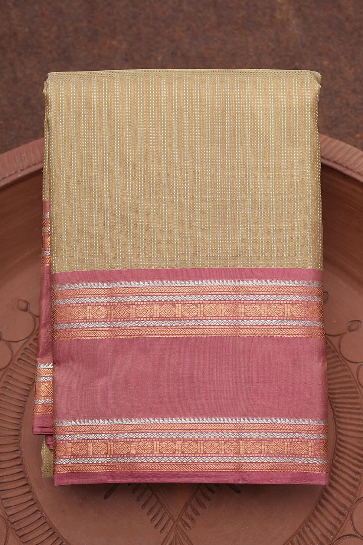 Allover Stripes Design Tan Kanchipuram Silk Saree