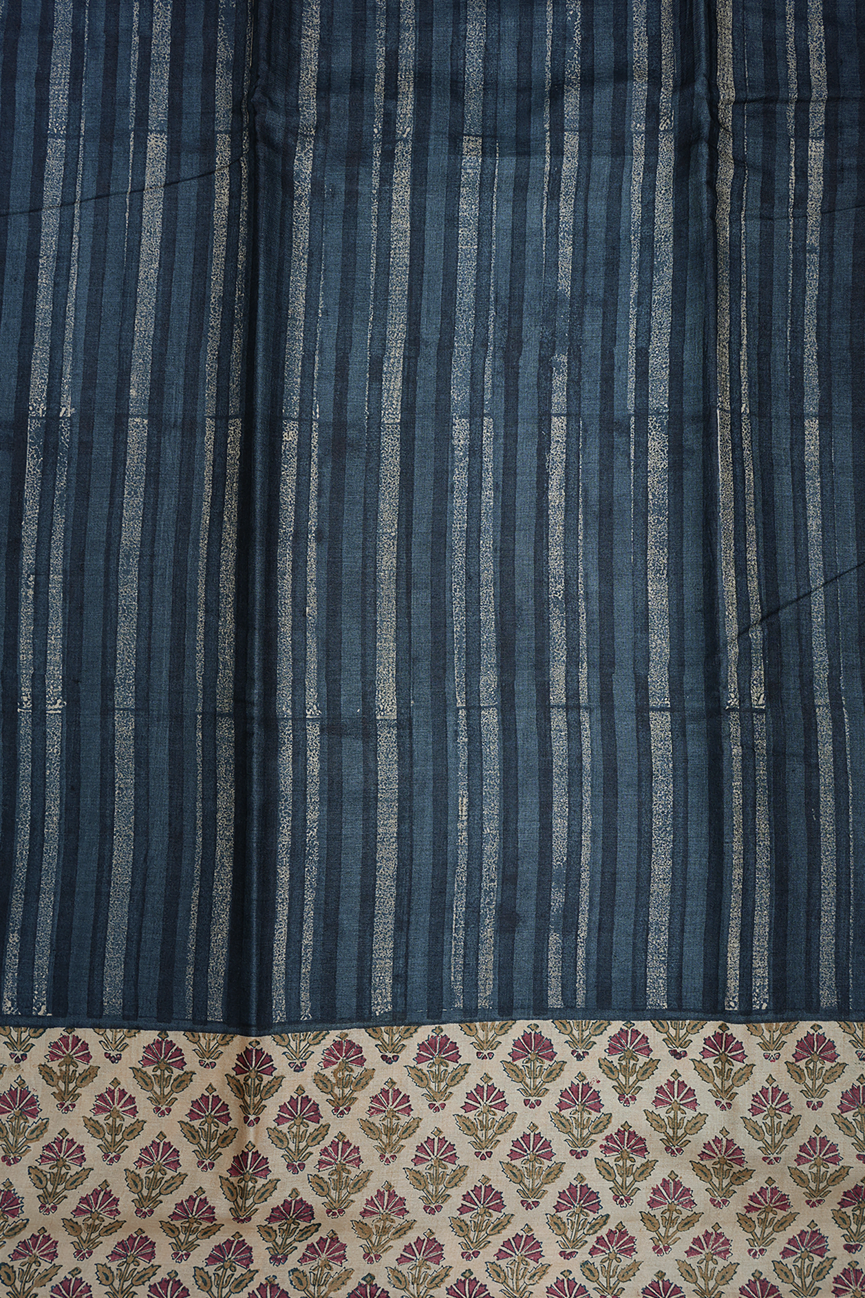 Allover Stripes Printed Design Aegean Blue Tussar Silk Saree