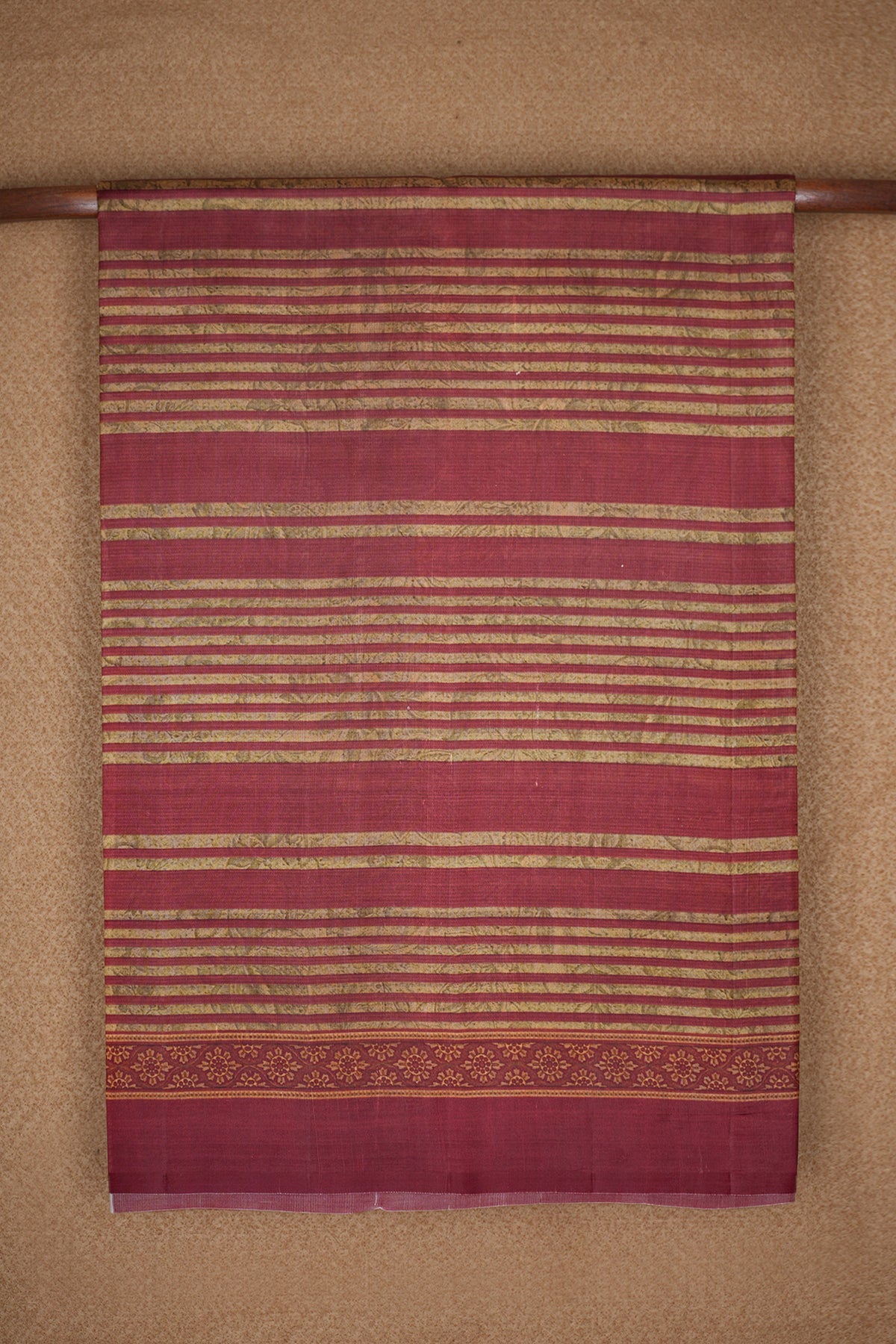 Allover Stripes Printed Maroon Raw Silk Saree