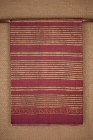 Allover Stripes Printed Maroon Raw Silk Saree
