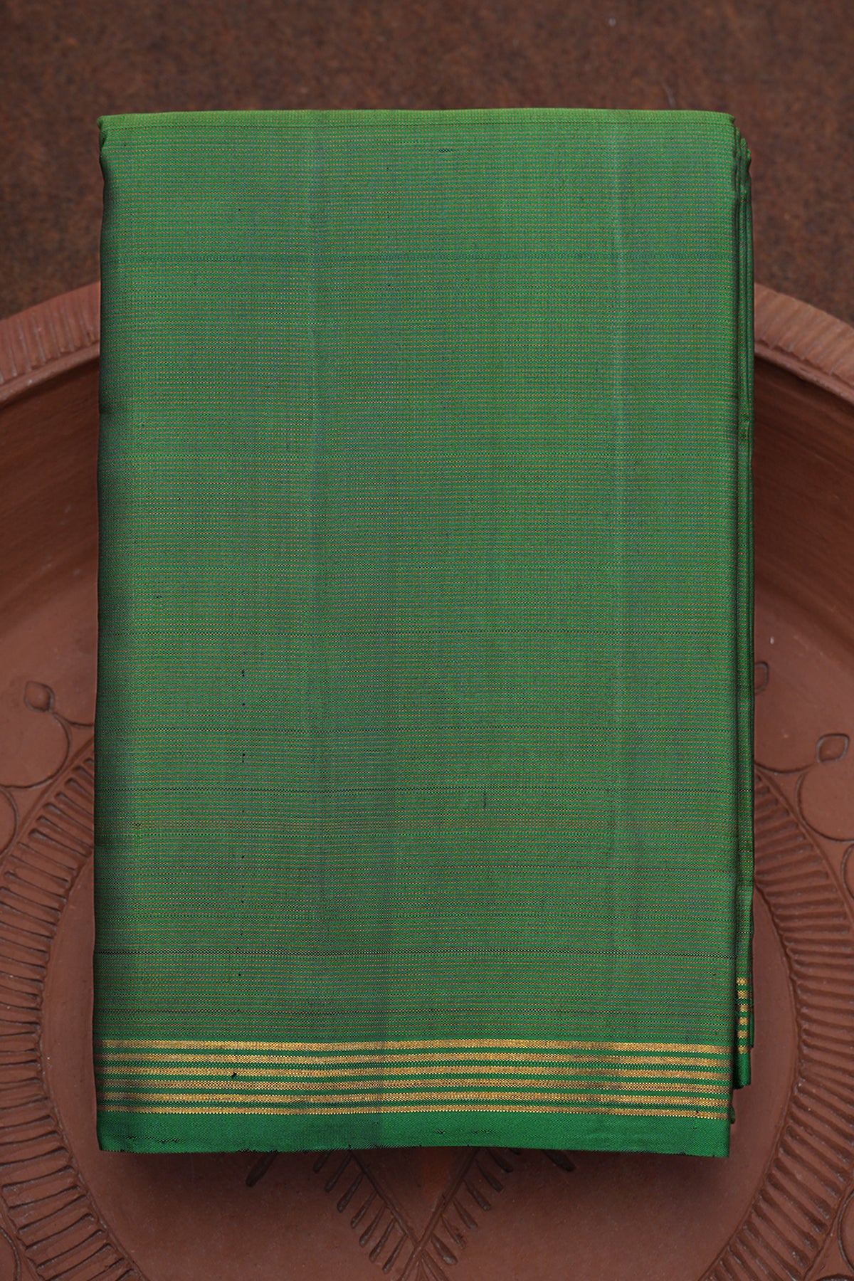 Allover Threadwork Stripes Fern Green Kanchipuram Silk Saree